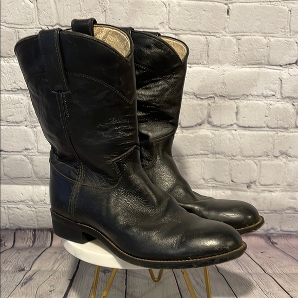 Justin Boots Kids Black Leather Boots - Picture 1 of 8
